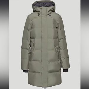 TNA Aritzia Powder Dri Parka in Olive Leaf Green